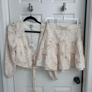 Rhythm Linen Leaf Print Set in Cream and Tan